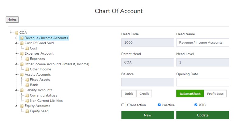 Chart of Account tree view - Finance Module - ERP Module – Trading ERP - Enterprise Resource Planning System