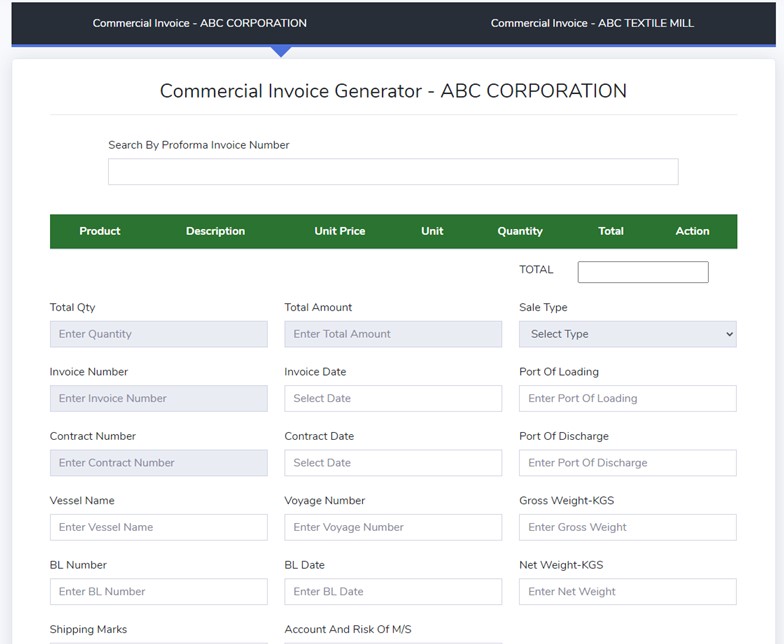 Commercial Invoice Generator - Sales Module - Trading ERP - Enterprise Resource Planning System