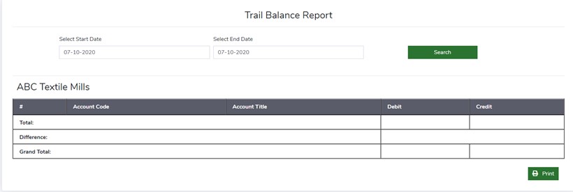 Trial Balance Report - Finance Module - ERP Module – Trading ERP - Enterprise Resource Planning System